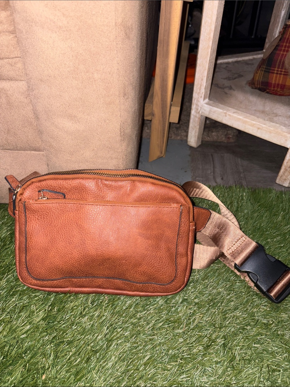 Leather Crossbody Sling Bag - Brown